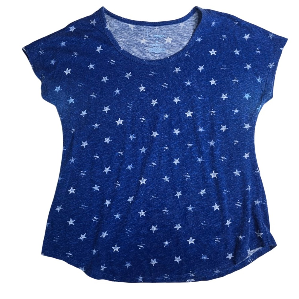 Sonoma Star Print Tee Women Medium Blue Americana Celestial Cap Sleeve Slub